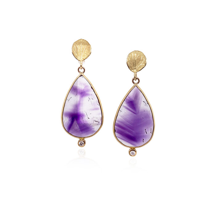 TEAR-DROP AMETHYST AND PETAL-POST EARRINGS