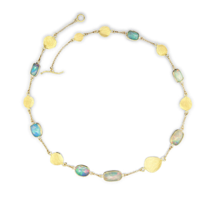 BEZEL-WRAPPED OPAL AND PETAL NECKLACE