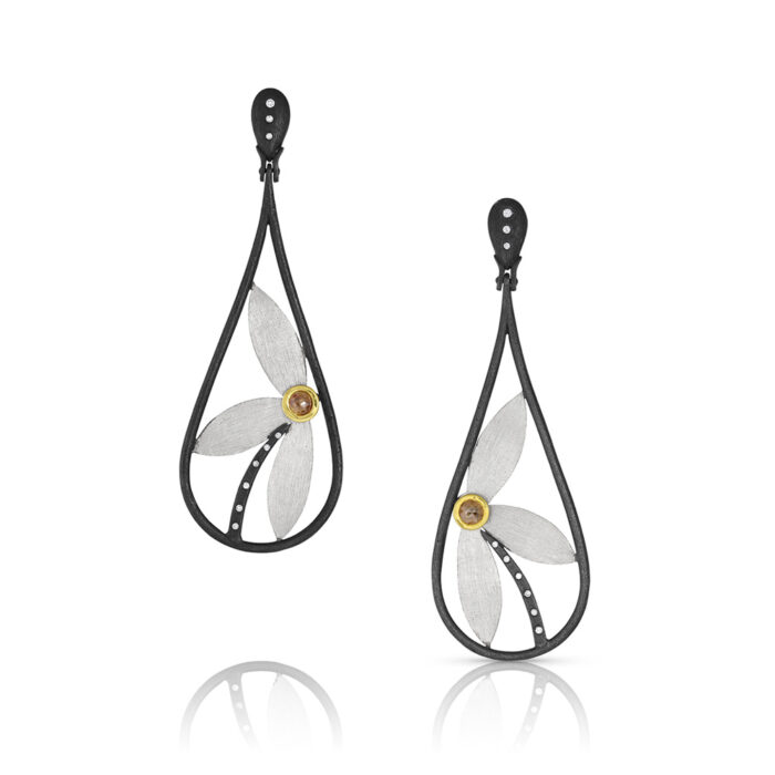 platinum, rose-cut and white diamond drop earrings