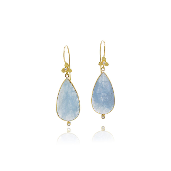 rose cut Aquamarine earrings in 18k with diamonds