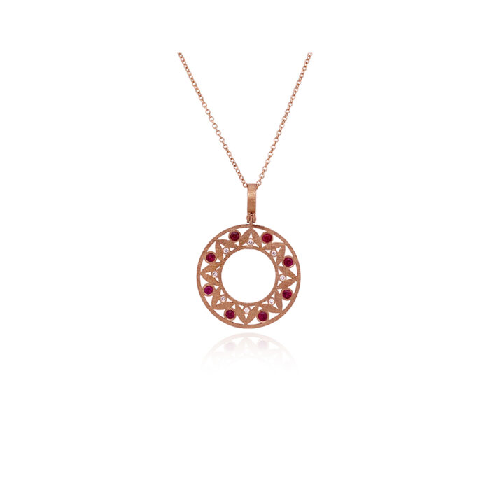 18k rose gold pendant with rubies and diamonds