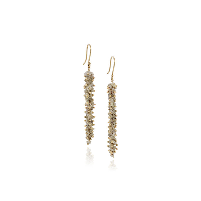 Seed earrings with grey diamonds and 14k