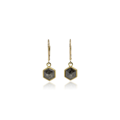 Hexagonal Dark Grey Diamond Lever-back Earrings