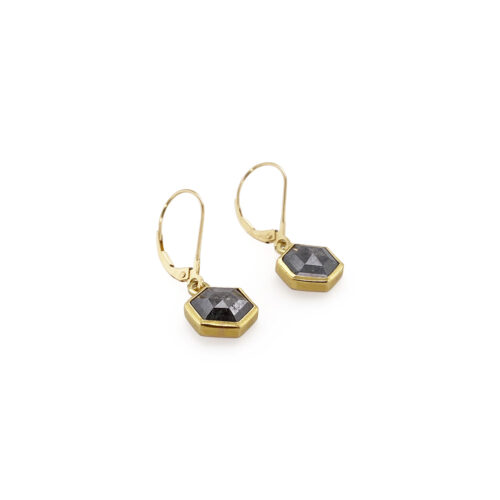 Hexagonal Dark Grey Diamond Lever-back Earrings