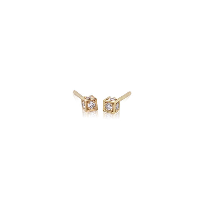 Diamond Cube earrings, 18k