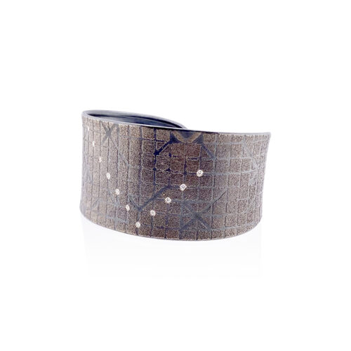 Wide "Grid" cuff in sterling silver and platinum