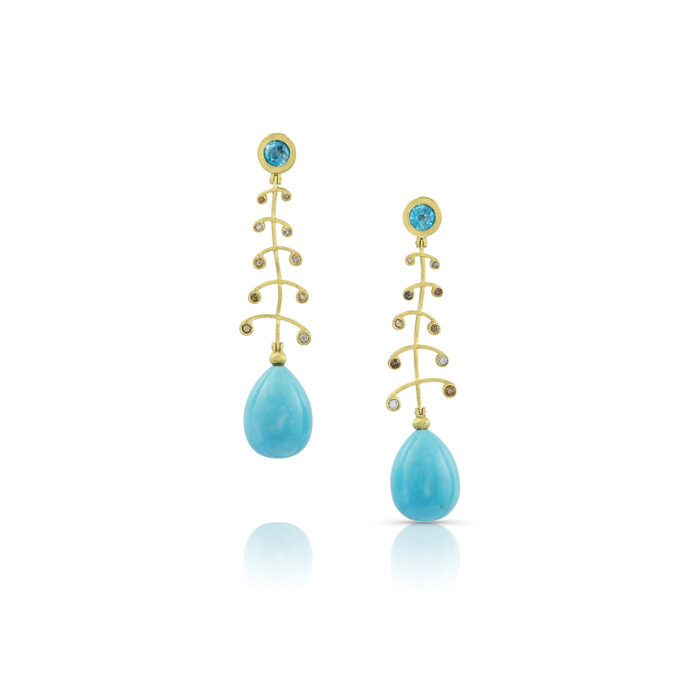 Blue zircon and turquoise drop earrings