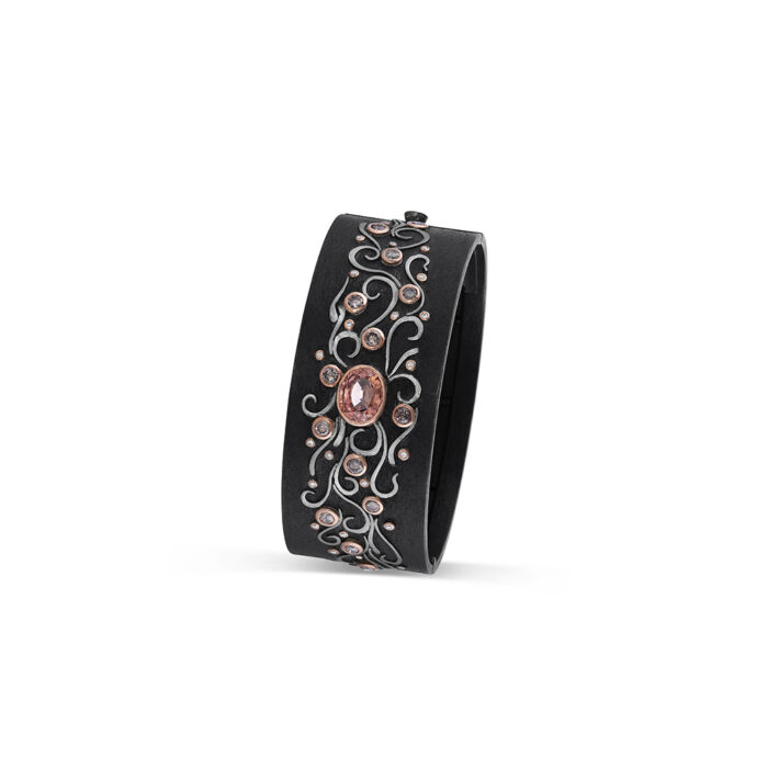 zircon and diamond hinged bangle bracelet