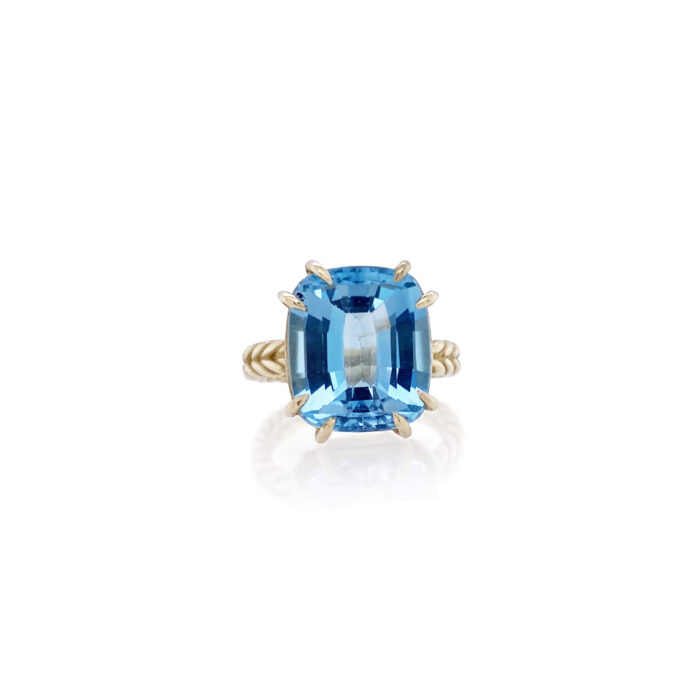 Blue Topaz ring with braided ring shank