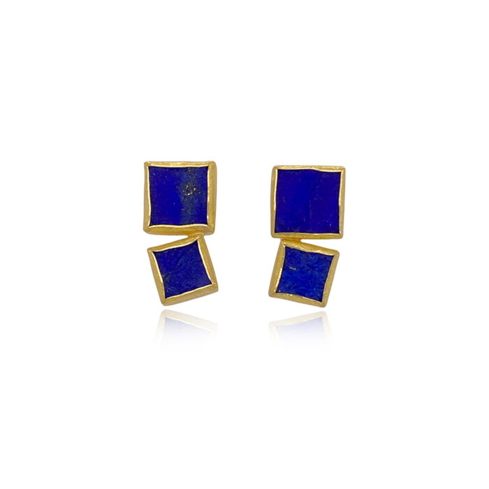 Natural lapis double square post earrings