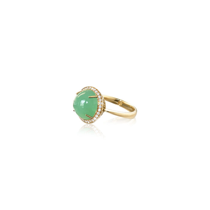 Chrysoprase and diamond halo ring