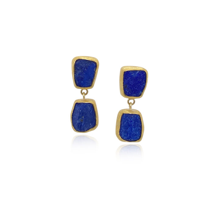 hammered lapis stud earrings with drops