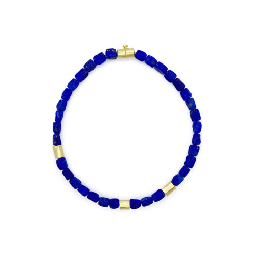 hammered lapis necklace with hollow constructed clasp