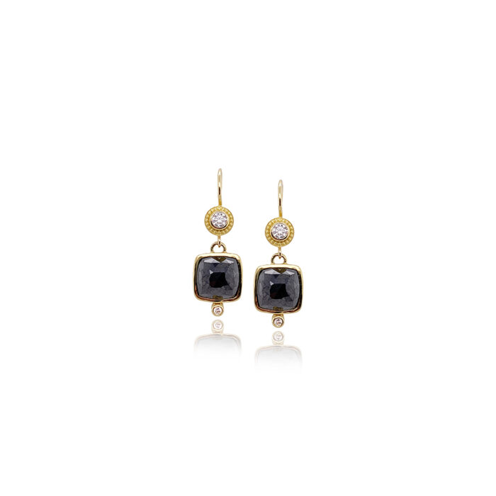 Cushion cut black diamond earrings