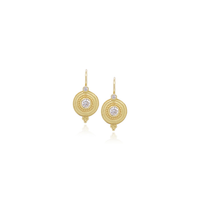 GOLD STEP GRANULATED DIAMOND EARRINGS