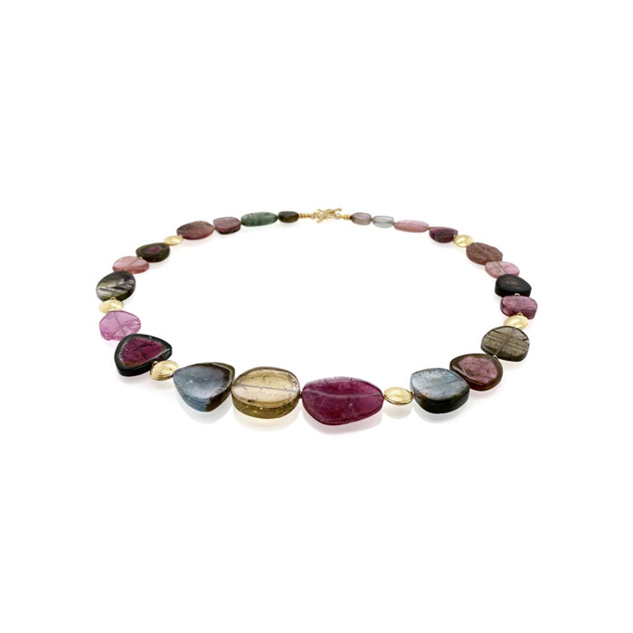 Watermelon tourmaline slice bead necklace