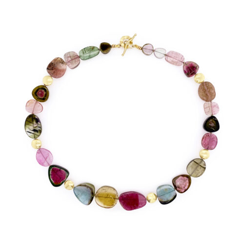 Watermelon tourmaline slice bead necklace