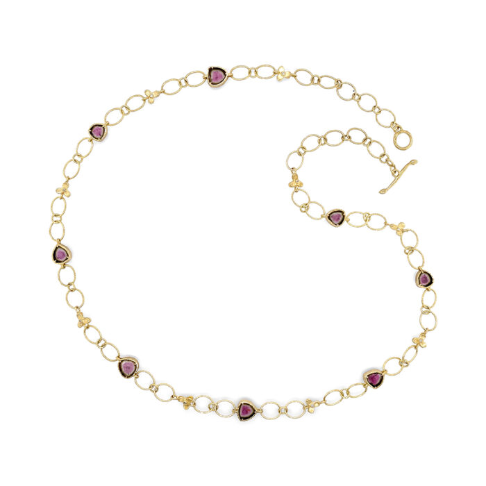 Hammered link necklace with tourmaline crystal slices