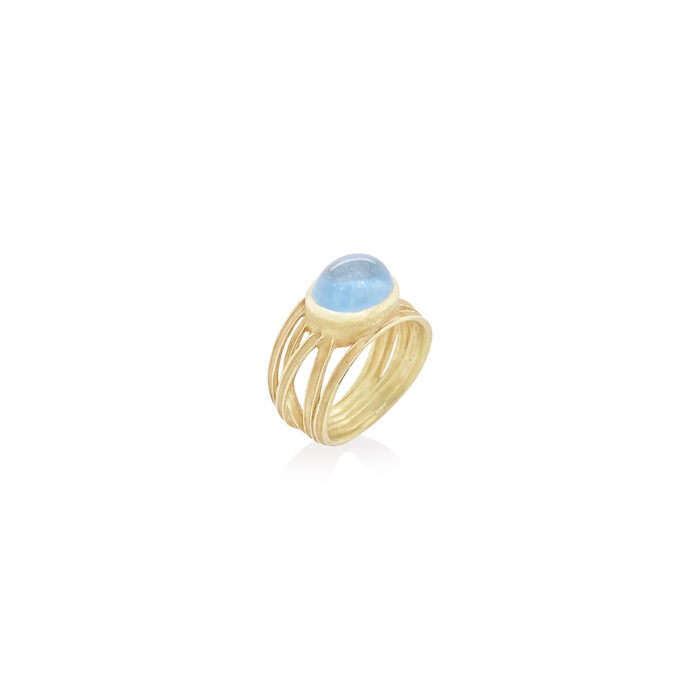 5 blades oval aquamarine cabochon ring