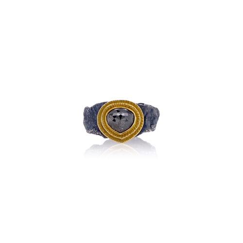 Sterling Silver ingot ring with rose cut diamond