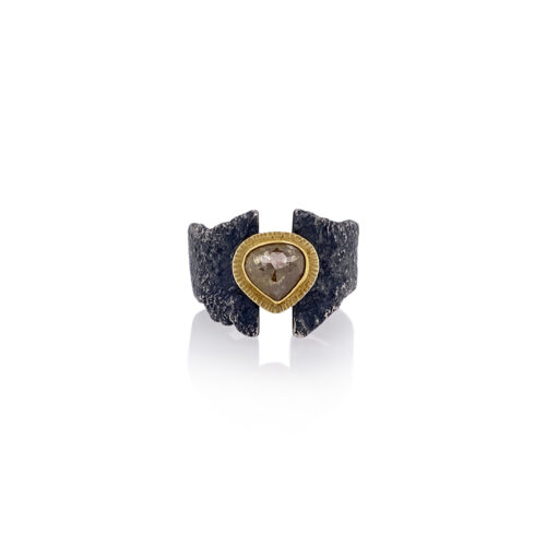 Tear drop diamond wide-banded ring