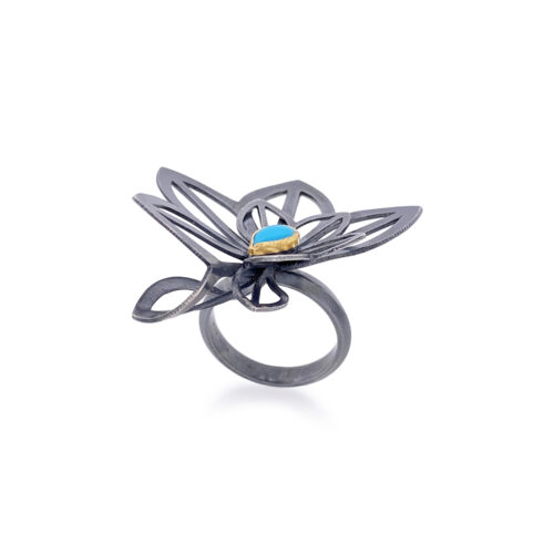 Double anise fold ring with turquoise