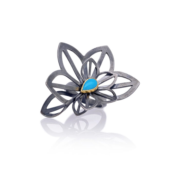 Double anise fold ring with turquoise