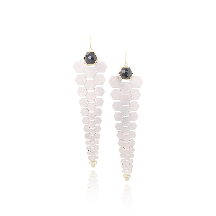 articulated Facets earrings with black spinels and diamonds