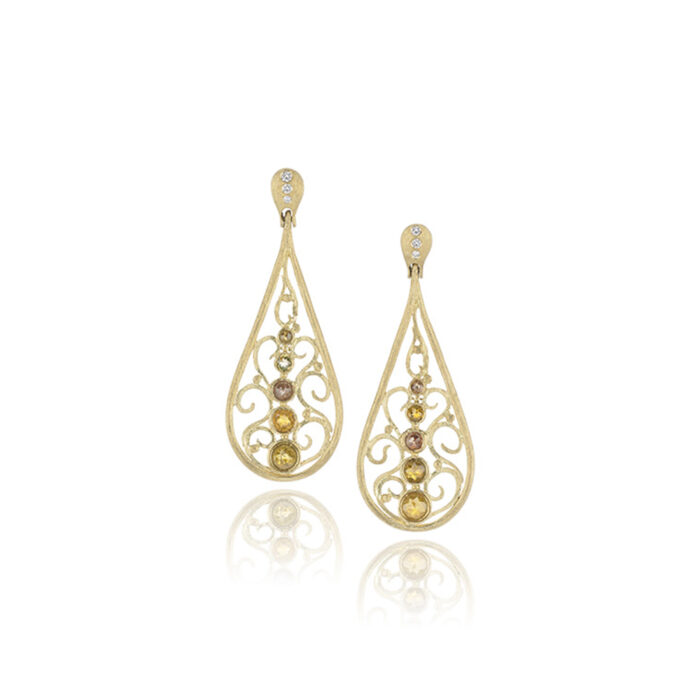 scroll work earrings with rose cut diamonds