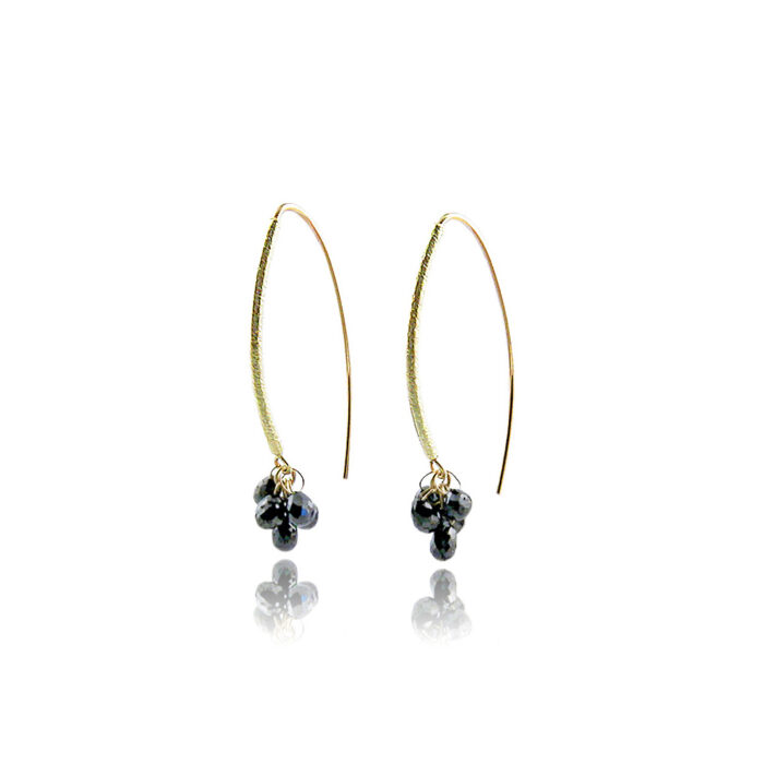 navette earrings with 5 black diamond briolettes