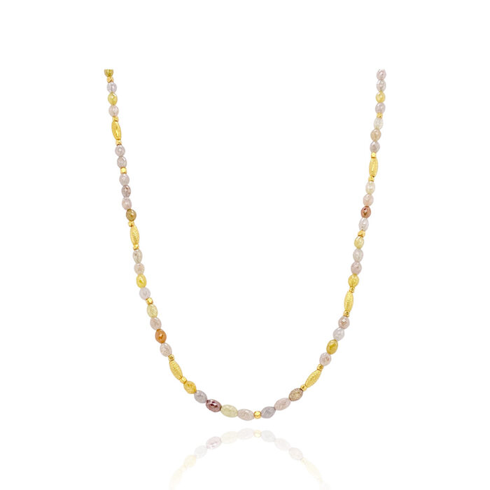 Natural diamond necklace with oval faceted beads