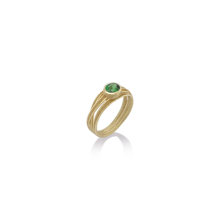 triple ribbon Tsavorite garnet ring