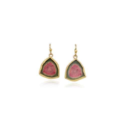 watermelon tourmaline slice earrings