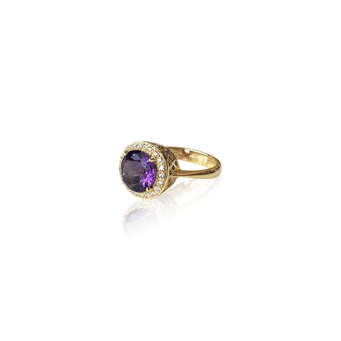 crownwork Amethyst Ring with diaomond halo