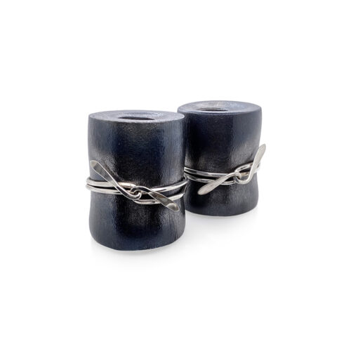 forged steel candlesticks with ribbon