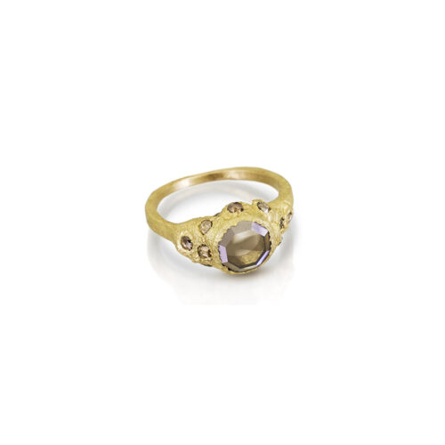 "Rough around the edges" coin cut grey diamond ring