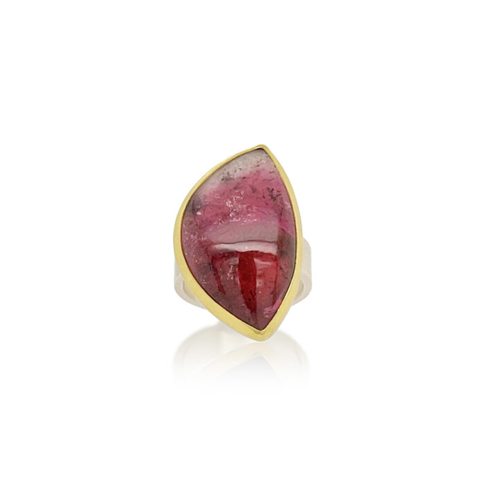 large pink tourmaline leaf ring