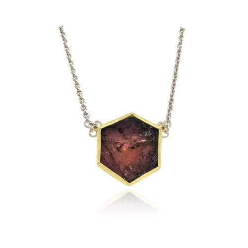 hexagonal pink tourmaline pendant
