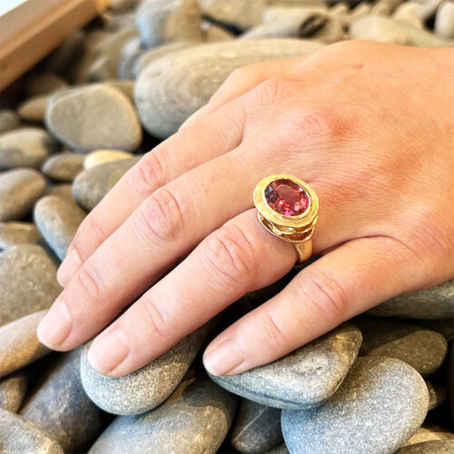 large pink tourmaline "reef" ring