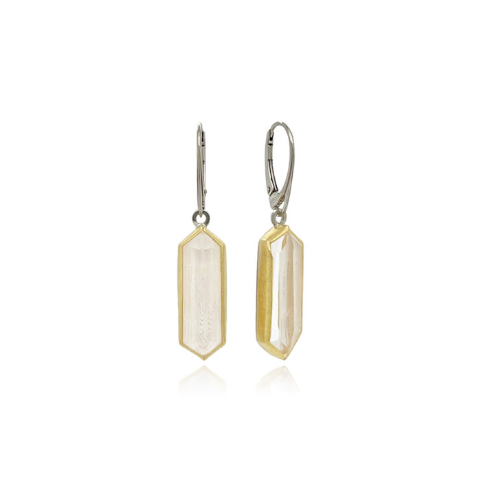 hexagonal engraved quartz earrings