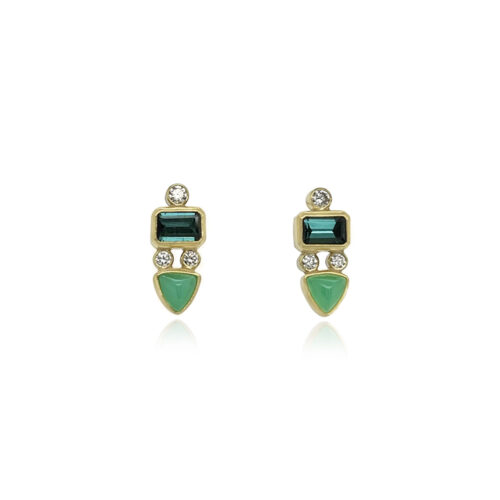 tourmaline diamond and chrysoprase stud earrings