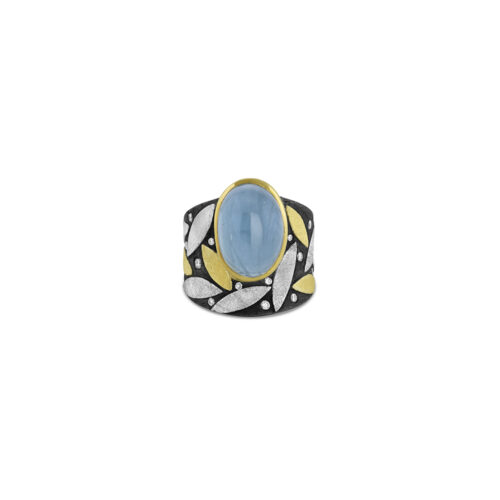 aquamarine and leaves ring