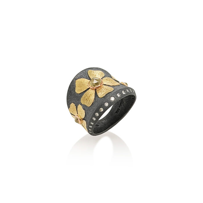 Rose cut diamond flower ring