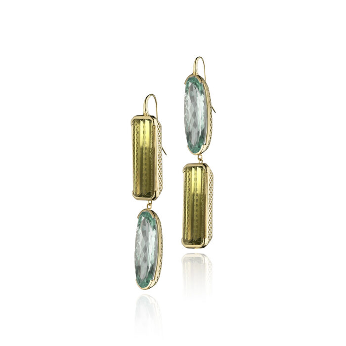 mismatched citrine and green amethyst earrings