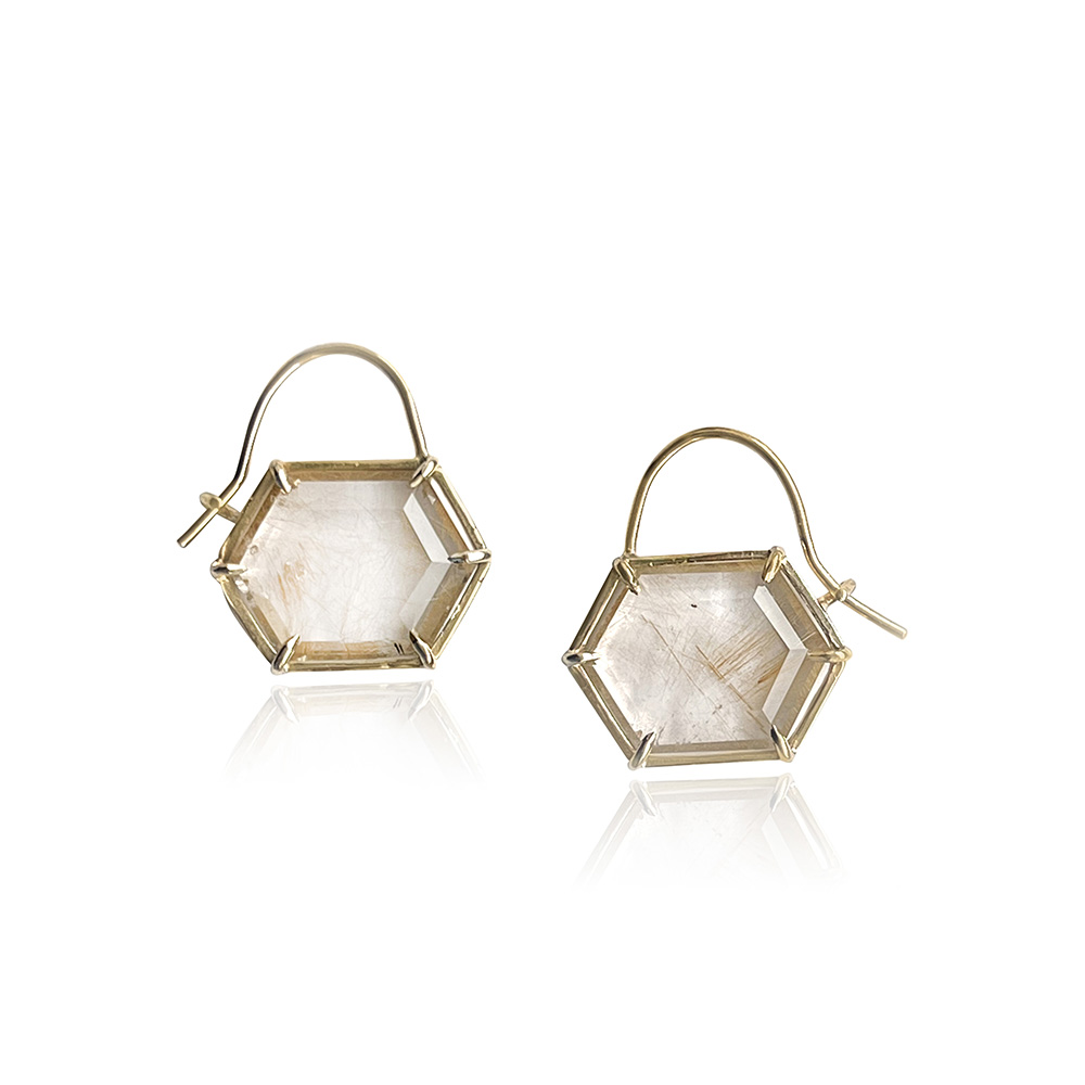 RUTILATED QUARTZ HEX HOOP EARRINGS J. McVeigh Jewelry