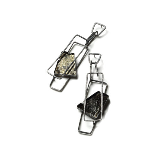 black mica earrings, rectangular