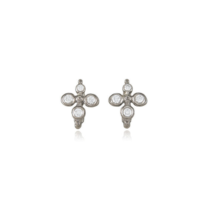 "Fleur de lis" Hinged hoop earrings in white gold