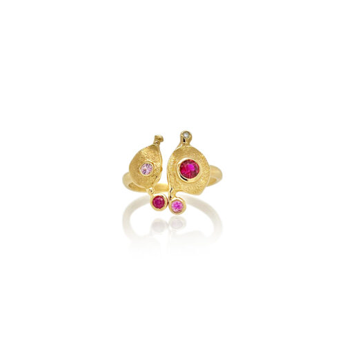 double embrace ring with pink sapphires and diamonds