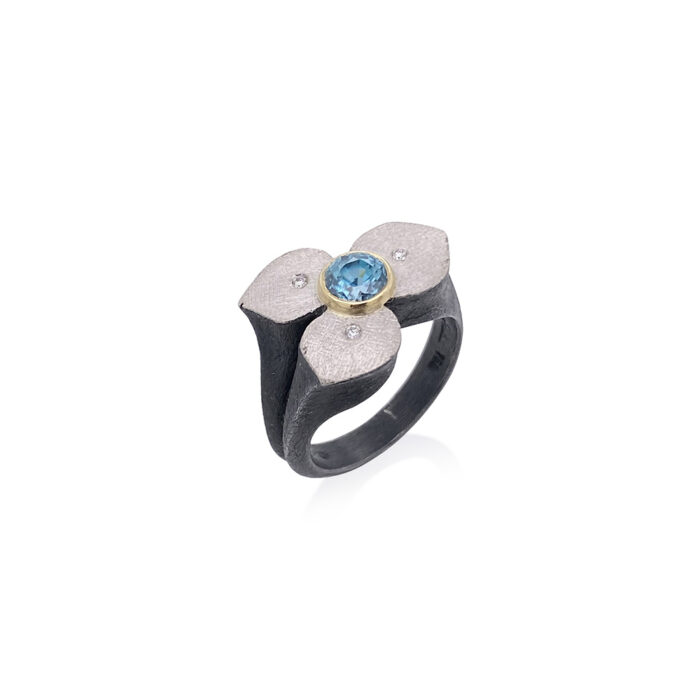 blue zircon flower ring