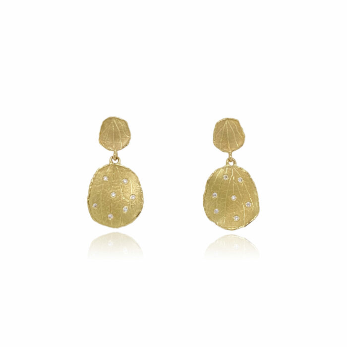 double petal earrings with diamonds